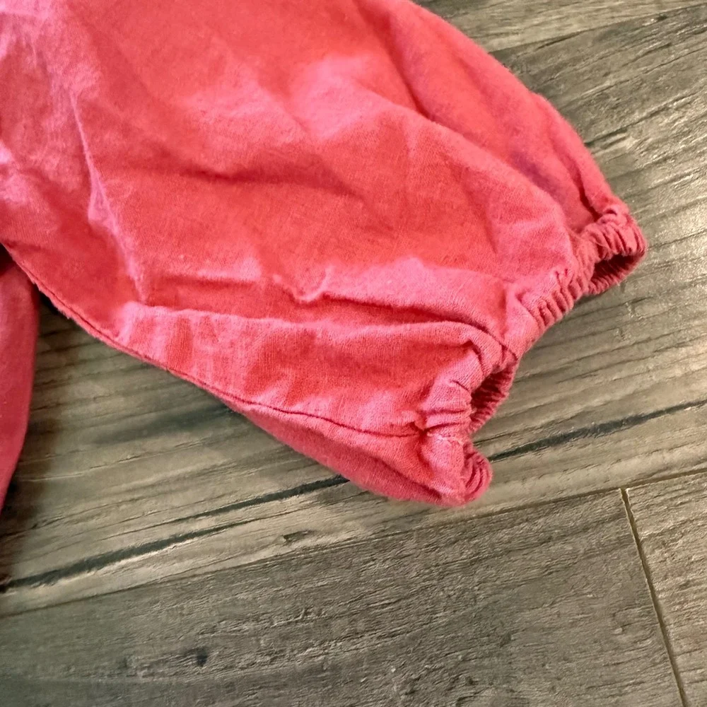 Abercrombie & Fitch Red Pink Tie Front Puff Sleeve Crop Top Blouse Small